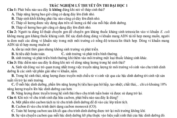 Tổng hợp 159+ câu hỏi trắc nghiệm Sinh học 12 kèm đáp án mới nhất