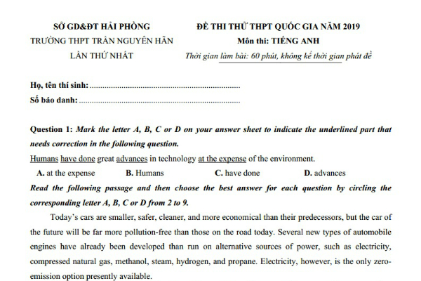 Đề thi thử Toán, Văn, Anh của nhiều trường THPT năm 2019
