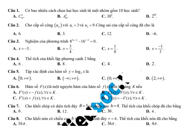 Bộ đề thi môn Toán phát triển trên đề minh họa lần 2 của Bộ GD&ĐT (có hướng dẫn giải chi tiết)