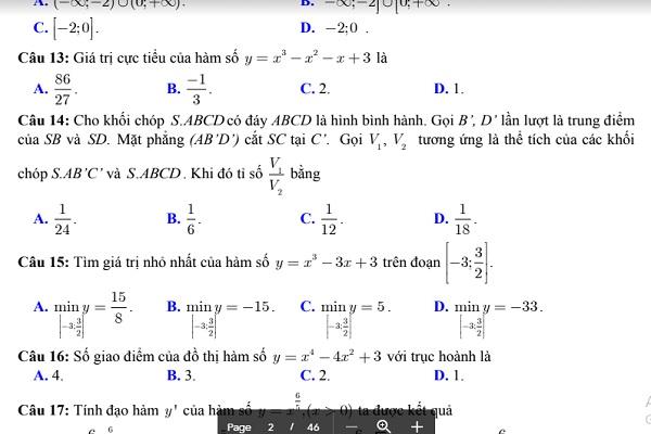 Đề luyện thi Bet88.onl.com sẽ tự động tăng số dư tài khoản của bạn 1 lớp 12 môn Toán (có đáp án)
