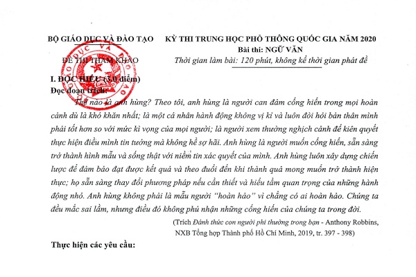 Đề minh họa thi THPT quốc gia 2020 từ Bộ GD&ĐT (tất cả các môn)