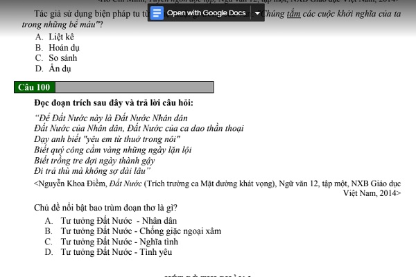 Đề tham khảo đánh giá năng lực của ĐH Quốc gia Hà Nội