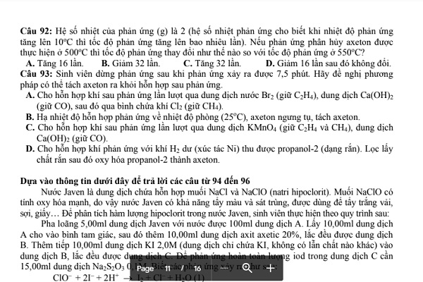 Đề thi mẫu Đánh giá năng lực của ĐH Quốc gia TP.HCM