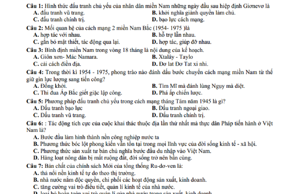 Đề thi thử Lịch sử THPT quốc gia 2019 của nhiều trường