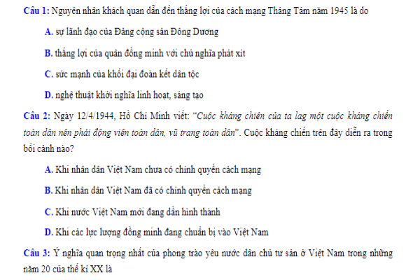 Đề thi thử môn Lịch sử THPT quốc gia 2019 kèm lời giải chi tiết