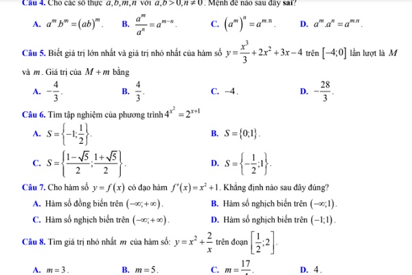 Đề thi thử môn Toán Bet88 2026 nổ hũ và xổ số THPT 2021 của các trường THPT