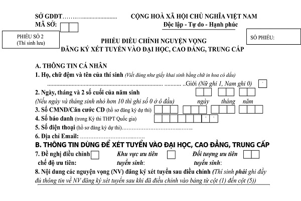Hướng dẫn chi tiết, chính xác nhất cách điều chỉnh nguyện vọng bằng Phiếu ĐKXT năm 2019
