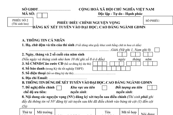 Hướng dẫn tải phiếu điều chỉnh nguyện vọng ĐH 2020