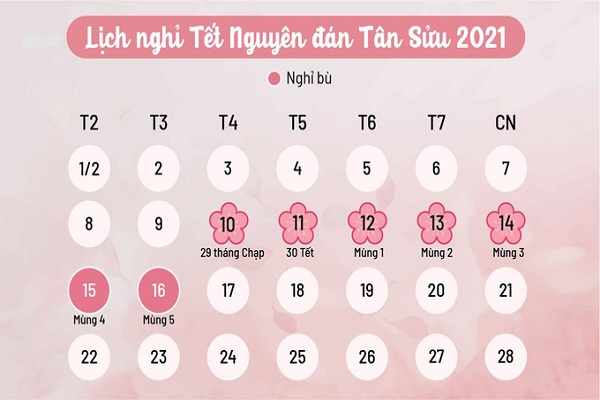 Lịch nghỉ Tết Nguyên đán 2021 chính thức