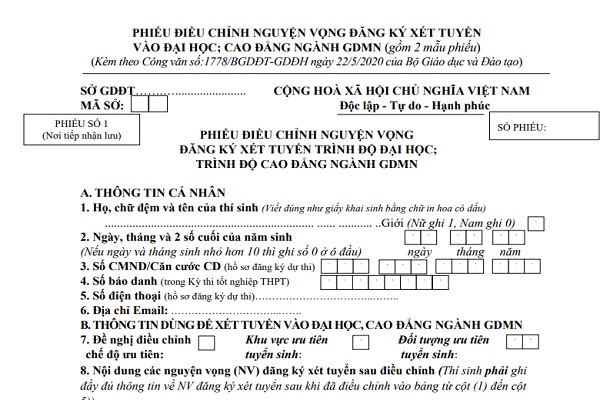 Lưu ý quan trọng khi điều chỉnh nguyện vọng bằng Phiếu, hướng dẫn cách điều chỉnh
