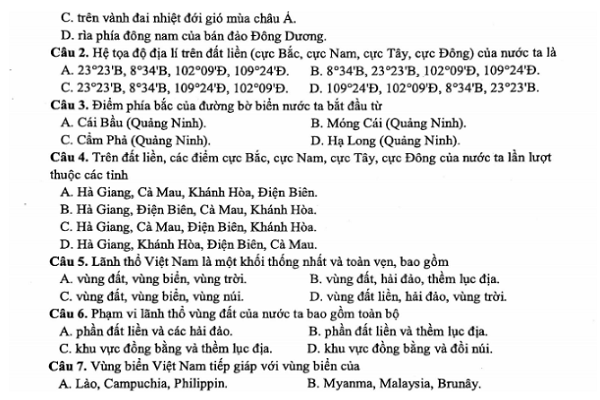 Tổng hợp câu hỏi trắc nghiệm trọng tâm kiến thức Địa lý lớp 12 theo chuyên đề (có đáp án)