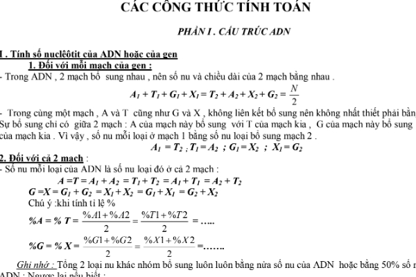 Tổng hợp công thức tính toán môn Sinh học lớp 12 cho Bet88447 nhà cái bóng đá world cup ôn thi