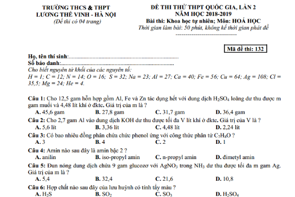 Tổng hợp đề thi thử THPT quốc gia môn Hóa năm 2019 của nhiều trường