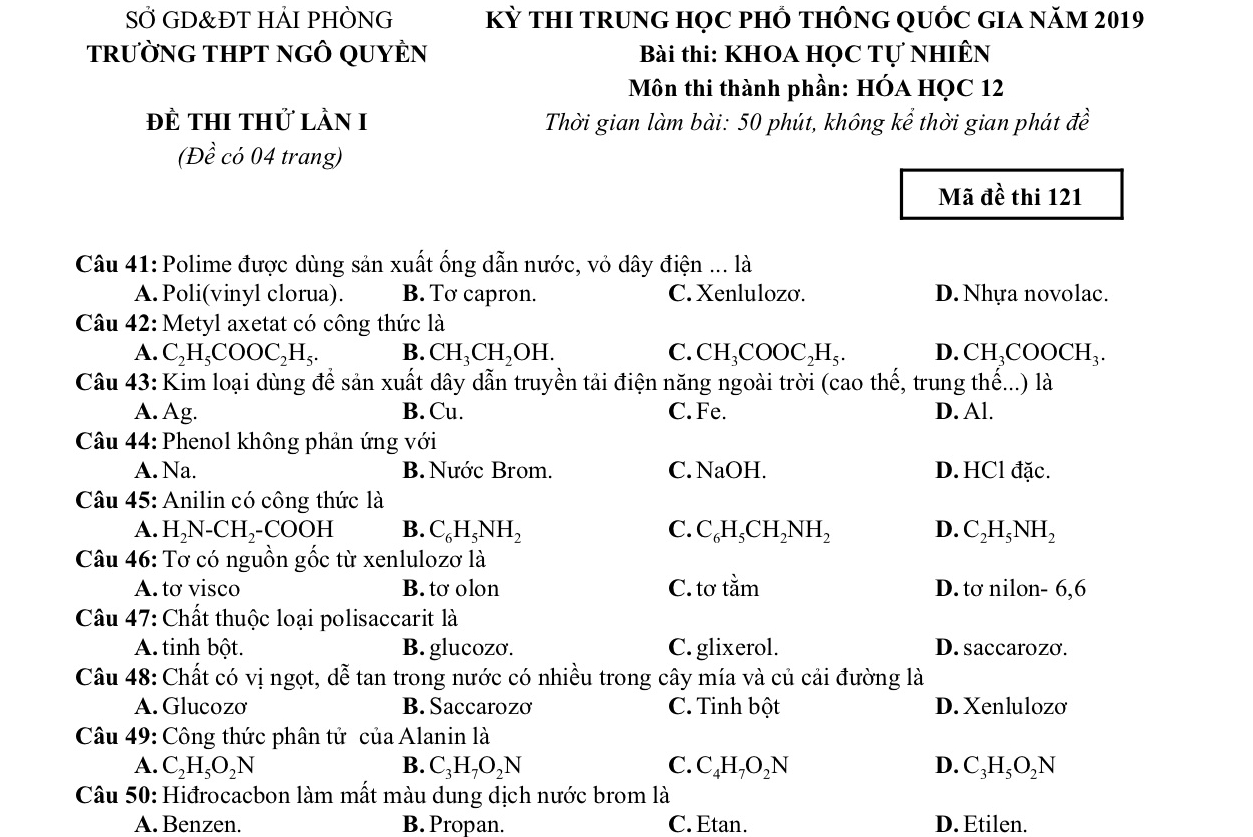 Tổng hợp nhiều đề thi thử THPT quốc gia 2019 môn Hóa học