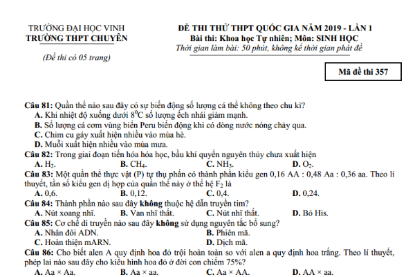 Tổng hợp nhiều đề thi thử THPT quốc gia 2019 môn Sinh học