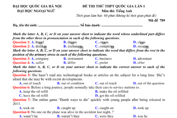 Tổng hợp nhiều đề thi thử THPT quốc gia 2019 môn Tiếng Anh