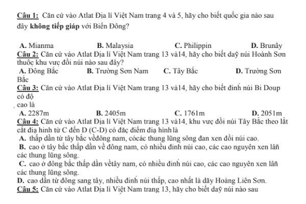Trắc nghiệm Atlat Địa lý chọn lọc cần kíp cho Bet88447 nhà cái bóng đá world cup thi THPT quốc gia (có đáp án)