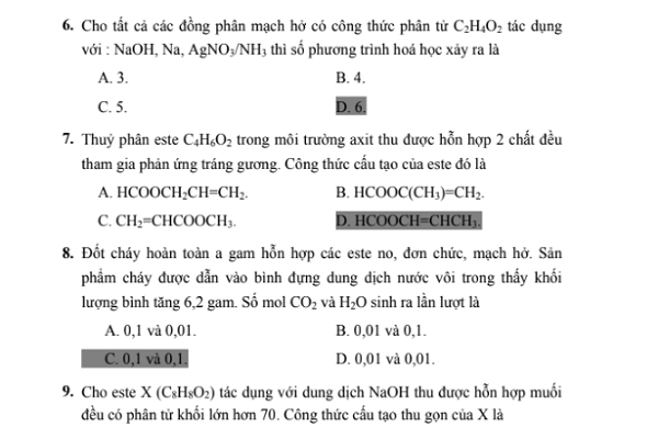 Trắc nghiệm Hóa lớp 12 theo chủ đề có đáp án cập nhật đầy đủ mới nhất